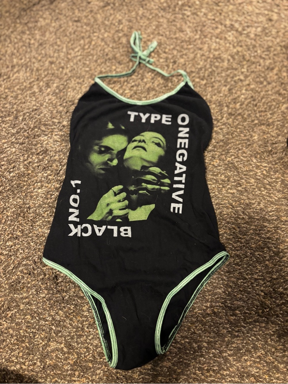 eye candy Black One-Piece Bodysuit with Green Graphic and Trim